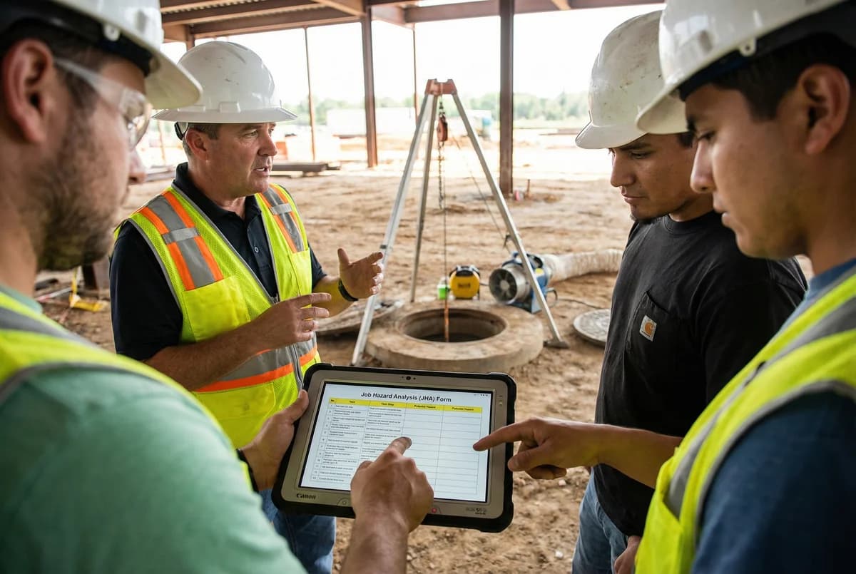 Team conducting job hazard analysis review
