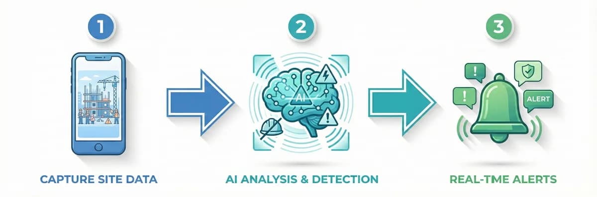 Three-step process: capture photo, AI analysis, instant alerts